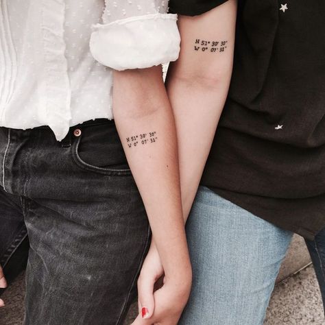 Tattoo Submission: Helena (@fashionmask), Porto (Portugal) Coordinates Tattoo, One Line Tattoo, Special Tattoos, Matching Couple Tattoos, Tattoo Feminina, Liam Hemsworth, Sister Tattoos, Unique Tattoo, Tattoo Trends