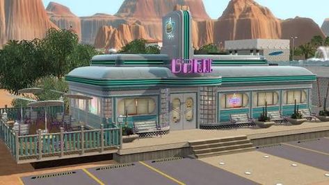 Diner Pictures, Diner Layout, Sims 4 Restaurant, Diner Sign, Diner Decor, Vintage Diner, Retro Diner, Sims Building, American Diner