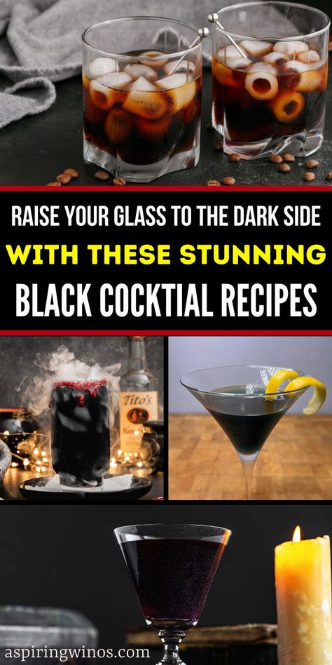 Black Signature Drink, Dark Alcoholic Drinks, Black Sambuca Cocktails, Black Drinks Cocktails, Dark Cocktails, Fireball Cocktails, Paper Plane Cocktail, Join The Dark Side, New Years Cocktails