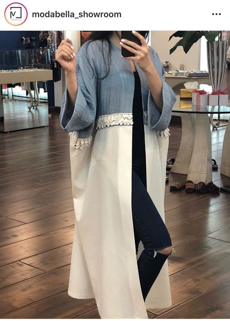 White Lace Jacket, Abaya Fashion Dubai, Hijab Fashion Summer, Iranian Fashion, Persian Fashion, Mode Kimono, Iranian Women Fashion, Women Blouses Fashion, Mode Abaya