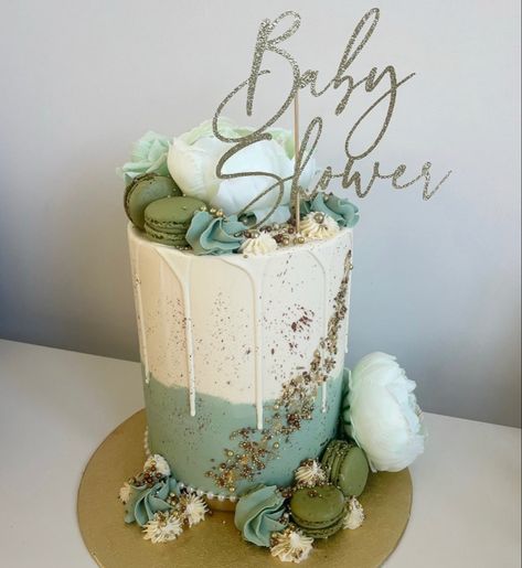 Sage Green Baby Shower Cake, Green Baby Shower Cake, Baby Shower Cake Designs, Sage Green Baby Shower, Diy Birthday Cake, Cake Girl, Baby Shower Cakes Girl, Green Baby Shower, Baby Shower Desserts