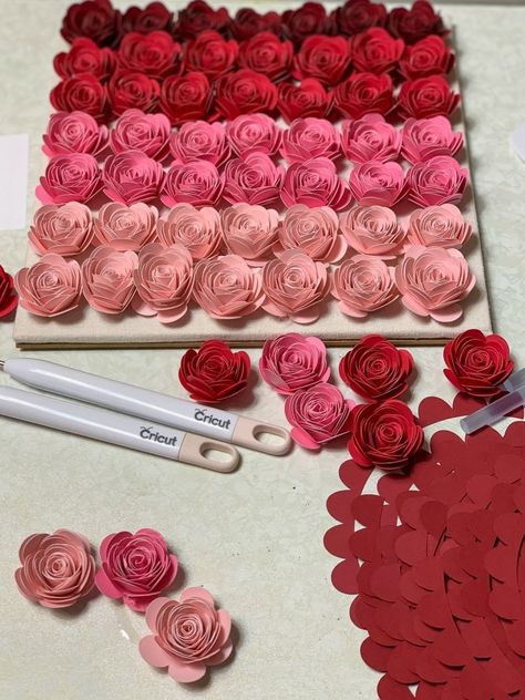 Paper Roses Cricut, Red Rose Paper Flowers, Cricut Roses Paper Flowers, How Do You Make Paper Flowers, Handmade Roses Paper, Rose Flower With Paper, Make A Flower, Cricut Flower Shadow Boxes, Rose Paper Flowers Diy