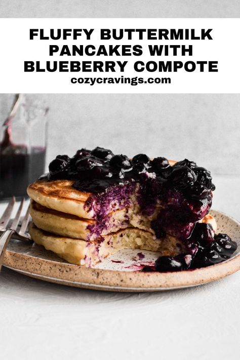 Blueberry Compote Pancakes, Fluffy Buttermilk Pancakes, Cravings Recipes, Buttermilk Pancakes Fluffy, Weekday Breakfast, Blueberry Compote, Buttermilk Pancakes, Weekend Brunch, Breakfast Brunch Recipes