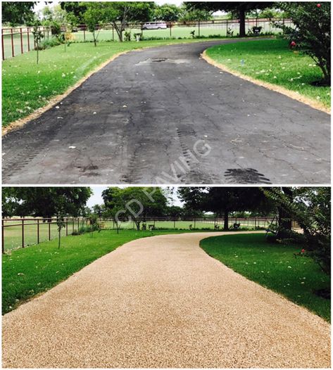 Tar And Chip Driveway, Driveway Materials, Diy Driveway, Asphalt Driveway, Front Garden Design, Gravel Driveway, Ranch Farm, Farmhouse Front Porches, Poured Concrete