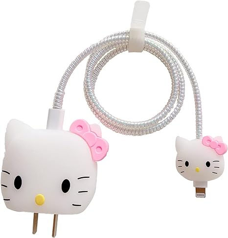 3D Cute Cartoon Wall Charger Protector Case - Compatible for Apple 20W USB-C Power Adapter and Lightning Cable (White Kitty) Hello Kitty Charger, Charger Protector, Hello Kitty Videos, Cable Cover, Charger Case, Cartoon Wall, Cable Tie, Iphone Charger, Lightning Cable