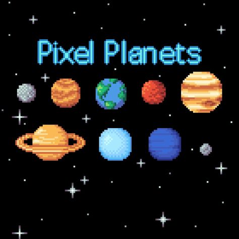 Planets Pixel Art, Planet Pixel Art, Grille Pixel Art, Planets In The Solar System, Pixel Planet, Space Books, Planets And Moons, Solar System Planets, Outline Illustration