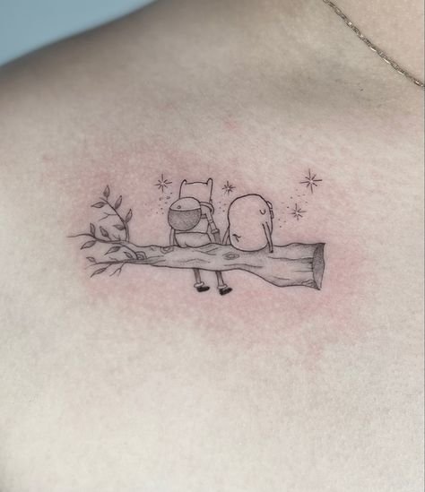 Black And White Adventure Time Tattoo, Adventure Time Inspired Tattoos, Adventure Time Patchwork Tattoo, Adventure Time Sibling Tattoo, Adventure Time Minimalist Tattoo, Bemo Adventure Time Tattoo, Come Along With Me Tattoo, Bluey Inspired Tattoos, Everything Stays Tattoo Adventure Time