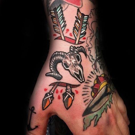 Western Hand Tattoos, Tattoos For Males, Arrow Tattoo Ideas, Traditional Tattoo Animals, Abs Tattoo, Mens Arrow Tattoo, Traditional Tattoo Filler, Men Hands, Small Traditional Tattoo