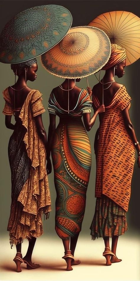 Africa Art Design, African Artwork, African Women Art, Afrique Art, African Paintings, Afrikaanse Kunst, African Art Paintings, Three Women, Black Art Painting