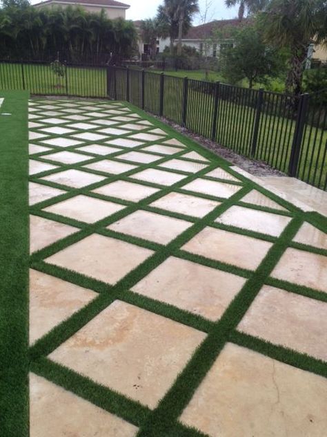 Grass Driveway, Floor Garden, Turf Backyard, Driveway Garden, Lawn Landscape, Concrete Patios, Pathway Landscaping, Path Ideas, Backyard Lawn