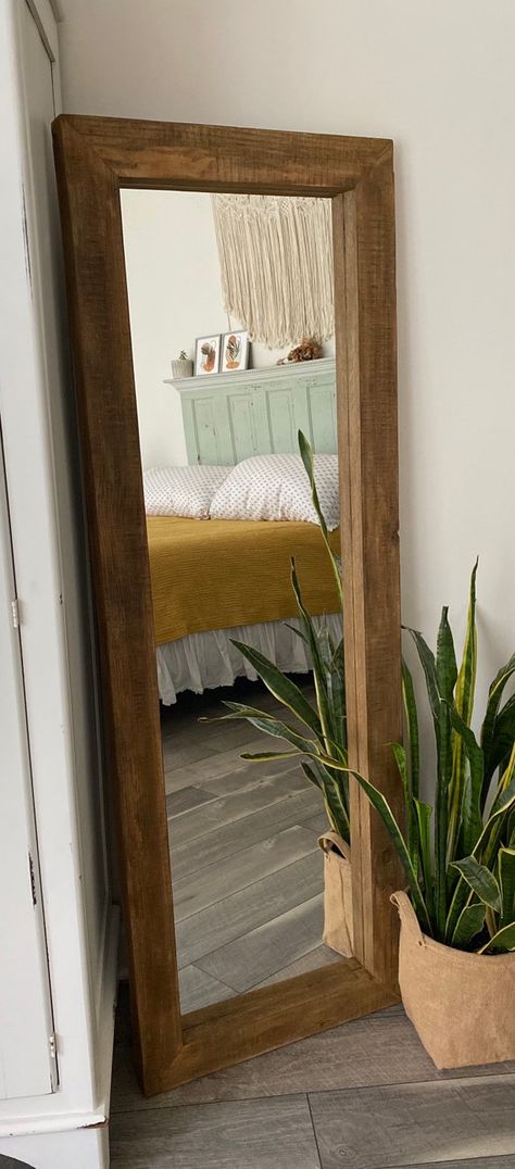 Wood Framed Full Length Mirror Farmhouse Mirror Floor - Etsy Full Length Mirror Wood Frame, Rustic Bathroom Mirror, Natural Wood Mirror, Rustic Bathroom Mirrors, Mirror Farmhouse, Farmhouse Mirror, Mirror Floor, Floor Length Mirror, Long Mirror