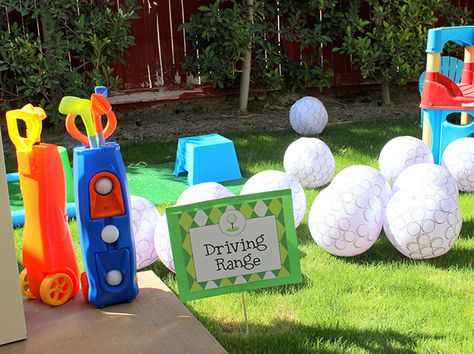 Golf Birthday Games, Hole In One Birthday Games, Golf Birthday Party Activities, Golf Birthday Goodie Bags, Three Year Old Golf Party, Golf Fore Birthday, Activities For Kids Party, Golf Second Birthday Party, Kids Golf Party