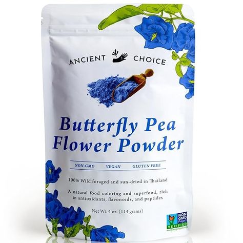 Amazon.com: Ancient Choice - Butterfly Pea Flower Powder (4 ounce) | Blue Matcha Tea | Ceremonial (Highest) Grade | Adaptogenic Raw Culinary | Natural Food Coloring | Thai Non-GMO | Vegan : Grocery & Gourmet Food Blue Matcha, Butterfly Pea Flower Tea, Butterfly Tea, Natural Food Coloring, Blue Food Coloring, Butterfly Pea Flower, Superfood Powder, Butterfly Pea, Blue Food