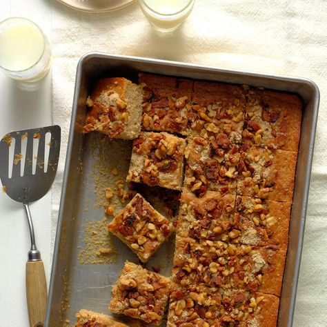 Maple Bacon Walnut Coffee Cake Recipe -Wake up the sleepyheads in your household with this moist, tender coffee cake that’s both sweet and savory. Bacon and nuts in the crumbly topping blend with flavors of maple, nutmeg and cinnamon. Yum! —Angela Spengler, Clovis, New Mexico Walnut Coffee Cake, Cranberry Coffee Cake, Bacon Desserts, Pecan Coffee Cake, Fall Baking Recipes, Maple Bacon, Coffee Cake Recipes, Best Breakfast Recipes, The Editor