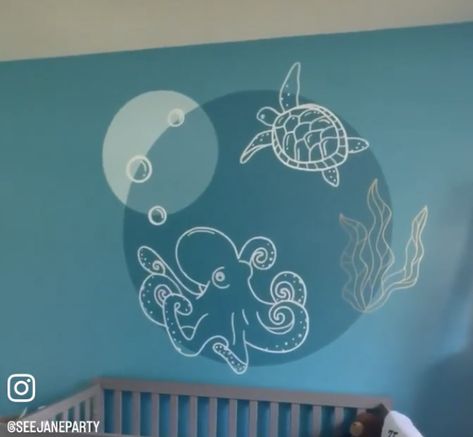 Sea Nursery Theme, Decor Above Couch, Sea Murals, Bathroom Mural, Wall Drawings, Wall Murals Diy, Sea Nursery, Baby Nursery Inspiration, Abstract Wall Painting