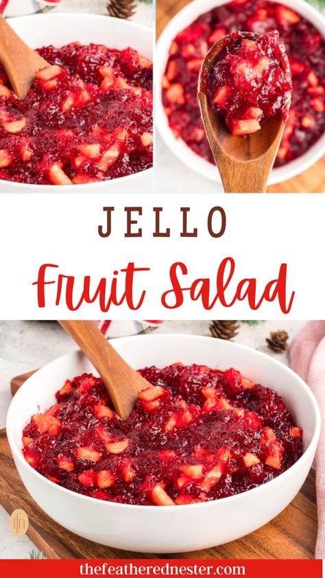 Looking for a festive dish that’s sure to impress? This jello fruit salad bursts with tart cranberry, crisp apple, and refreshing raspberry gelatin—and it’s perfect for your holiday table! With each bite, you’ll get a delightful mix of flavors that pairs perfectly with savory dishes and sparks conversation. Ready to wow your guests? Add this nostalgic, crowd-pleasing Christmas jello salad to your holiday spread and watch it disappear! Gelatin Fruit Salad, Christmas Brunch Fruit Salad, Jello Christmas Salad, Fresh Cranberry Jello Salad, Fruit Gelatin Desserts, Thanksgiving Jello Salad Recipes, Cranberry Raspberry Jello Salad, Jello Fruit Salad Recipes, Fruit Jello Salad