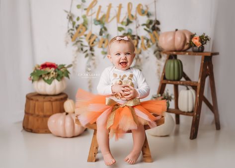 Pumpkin First Birthday Photo Shoot, Fall First Birthday Photoshoot, Pumpkin Cake Smash, Pink Pumpkin Baby Shower, Fall 1st Birthdays, Halloween First Birthday, Fall Minis, Pumpkin Birthday Parties, Pumpkin 1st Birthdays