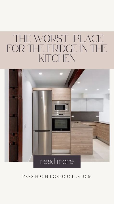 Ideally, the kitchen layout should be designed based on the process: unloading groceries, putting them in the fridge, taking them out of the fridge, washing, prepping, cooking, and serving. Therefore, it’s a good idea to put the fridge close to the entry, and before the sink, so that you don’t have to walk around with grocery packages before uploading them into the fridge. However, there are more details that go into when specifically designing a small kitchen. kitchen layout | kitchen remodel Fridge In Kitchen Layout, Fridge In Middle Of Kitchen, Refrigerator Walls In Kitchen, Refrigerator Kitchen Layout, Where To Place Refrigerator In Kitchen, Kitchen With Stove And Fridge On Same Wall, Refrigerator Layout In Kitchen, Where To Put The Refrigerator In The Kitchen, Side Of Refrigerator Ideas Kitchen