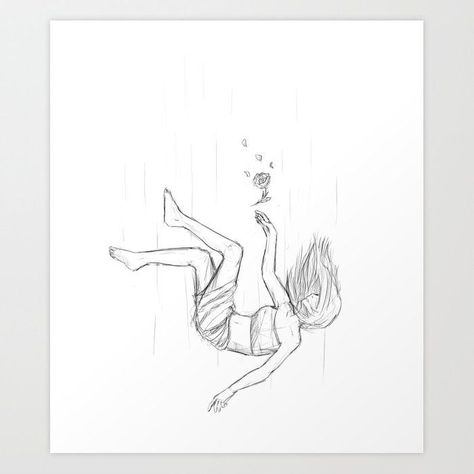 Girl Falling Tattoo, Girl Falling Drawing, People Falling Drawing, Falling Drawing, Rainbow Crayons, Love Art Print, Person Drawing, Girl Drawing Sketches, Meaningful Drawings