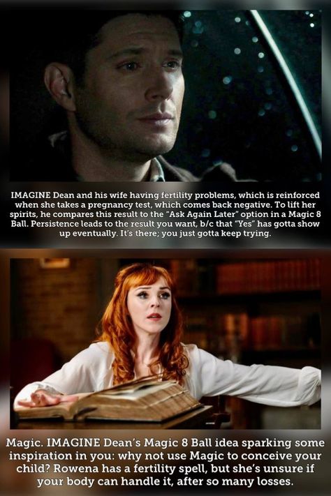 Supernatural Rowena, Rowena Macleod, Ruth Connell, Imagine Scenarios, Supernatural Bunker, Fertility Problems, Supernatural Imagines, Magic 8 Ball, Supernatural Jensen