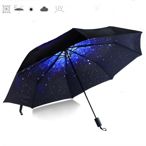 This star night galaxy umbrella will brighten any rainy day <3 Star Umbrella, Star Folding, Fancy Umbrella, Cool Umbrellas, Stylish Umbrella, Travel Creative, Cute Umbrellas, Sun Protective Clothing, Astronomy Gift