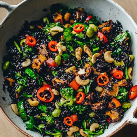 Asian Black Rice Recipe, Black Rice Meals, Recipes With Black Rice, Forbidden Rice Salad, Vegan Black Rice Recipes, Black Fried Rice, Black Rice Recipe Dinners, Black Rice Recipes, Forbidden Rice Recipes