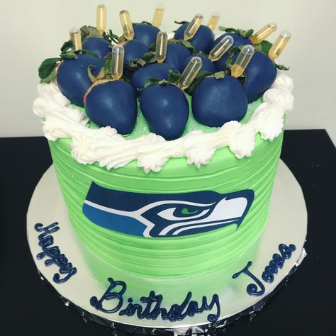 Seattle Seahawks Cake, Seahawks Cake, Seahawks Colors, Birthday Gift Baskets, Colorful Cakes, Buttercream Cake, Gift Baskets, Cake Designs, Butter Cream