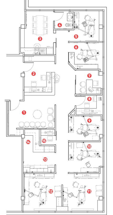 Dental Clinic Layout Floor Plans, Eye Clinic Layout Plan, Luxury Medical Spa Interior Design, Dental Office Layout, Dental Clinic Plan Layout, Dental Clinic Layout, Doctor Office Design Waiting Area, Dental Clinic Plan, Staff Room Design