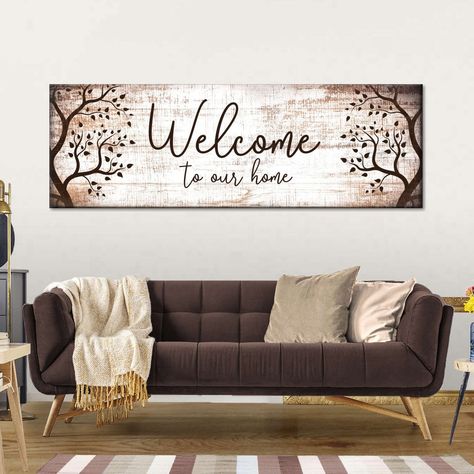 Farmhouse Livingrooms, Farmhouse Wall Decor Living Room, Family Room Wall Art, Home Typography, Family Room Wall Decor, Large Wall Decor Living Room, Family Room Walls, Family Wall Decor, Welcome To Our Home