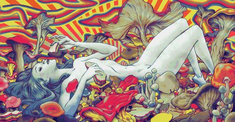 Mushroom Trip, Trippy Pictures, James Jeans, Psy Art, James Jean, Mushroom Art, Mixed Media Artwork, Trippy Art, On The Ground