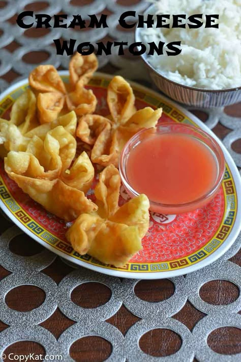 Homemade Cream Cheese Wontons - like in a restaurant Homemade Cream Cheese Wontons, Homemade Cream Cheese, Cheese Wontons, Cream Cheese Wontons, Wonton Recipes, Wontons, Football Food, Chinese Dishes, Game Day Food