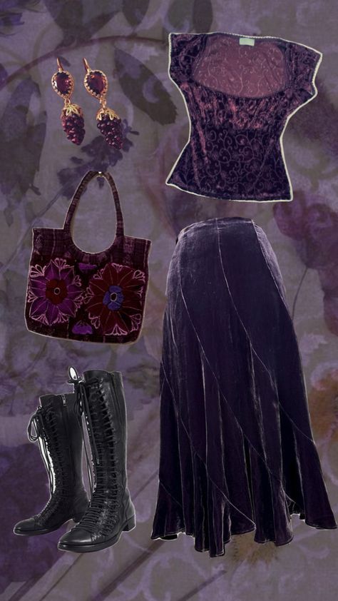 #whimsigoth #purple #purplefashion #90s #90sfashion #90saesthetic #witchy Purple 90s Outfit, Buffy Inspired Outfits, Whimsigoth Aesthetic Fashion, Whimsygoth Clothes, Whimsigothic Style, Charmed Outfits 90s, 90s Witch Aesthetic, Purple Aesthetic Outfit, 90s Witchy Outfits