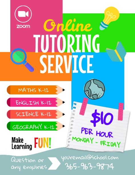 Online Tutoring Service Flyer Tutoring Services Flyer, Tutoring Flyer Ideas, Educational Advertisement, Tuition Poster, Tutoring Flyer, Zoom Online, Photoshop Flyer, Portuguese Lessons, School Flyer