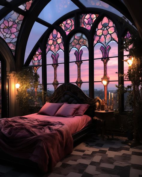 Explore our PENTHOUSE BEDROOM AT DUSK, a fusion of dark academia and Gothic maximalism. Adorned in ecfest pinks and patterns, it exudes cute, sinister charm inspired by Milton Glaser and Cecily Brown. Arched doorways and moody hues create a twilight wonderland. Unveil the secrets of this maximalist delight. #GothicMaximalism #DarkAcademia #ElegantDecor #SinisterCharm #TwilightElegance #MaximalistDesign #EclecticPinks #PatternPlay #MiltonGlaser #CecilyBrown Pink Gothic Bedroom, Dark Maximalist Bedroom, Dark Maximalist Decor, Gothic Maximalism, Bedroom Maximalist, Dark Maximalism, Dark Maximalist, Penthouse Bedroom, Maximalism Decor