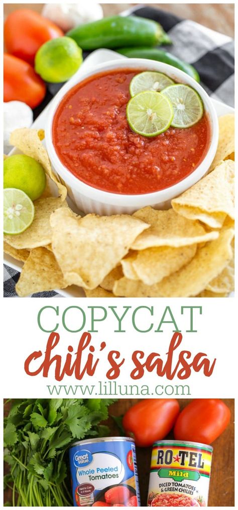 Chili’s Salsa Recipe, Chilis Salsa Recipe Copycat, Resturant Salsa, Chilis Salsa, Chili's Salsa Recipe, Restaurant Salsa, Blender Salsa, Easy Salsa Recipe, Lil Luna