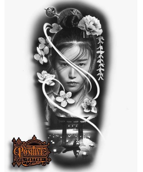 Japanese Geisha Tattoo, Outdoors Tattoos, Geisha Tattoo Design, Tattoos Animals, Samurai Tattoo Design, Girl Face Tattoo, Realistic Tattoo Sleeve, Geisha Tattoo, Asian Tattoos