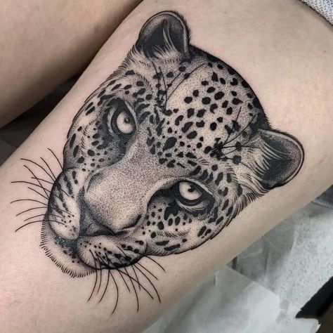 Leopard Tattoo, Jaguar Tattoo, Face Tattoos For Women, Leopard Tattoos, Leopard Face, Airbrush App, Retro Film, Line Work Tattoo, English Tattoo