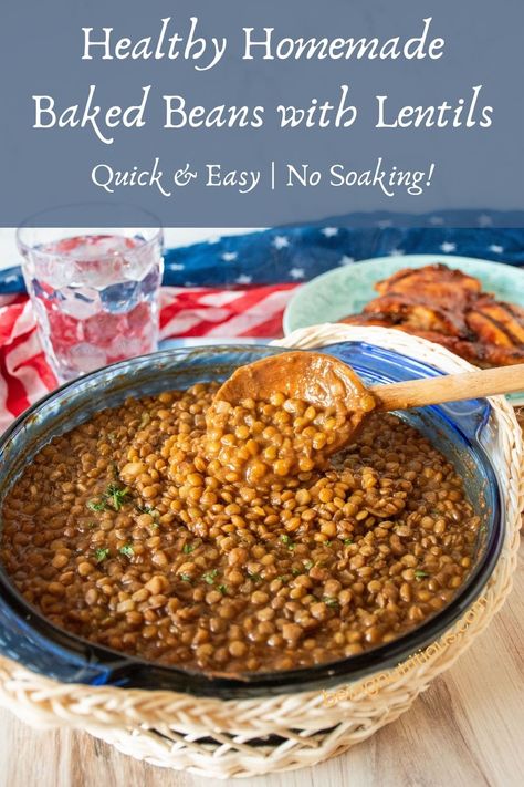 Lentil Baked Beans, Healthy Baked Beans Recipe, Bbq Lentils, Baked Lentils, Baked Beans Vegan, Healthy Baked Beans, Healthy Picnic Foods, 2024 List, Healthy Picnic