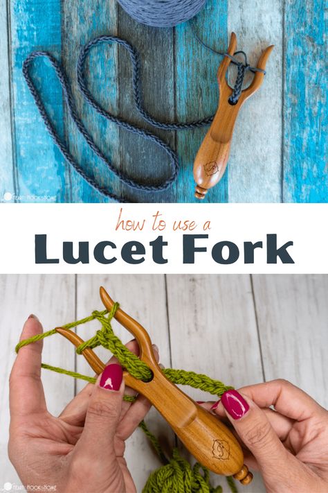 A lucet fork to quickly makes a drawstring for a hoodie, a cord for crafting, a lanyard for an ID, or even a keychain. Here's how to use one! Lucet Fork, Medieval Crafts, Yarn Box, Spool Knitting, Lucet, French Knitting, Knitting Notions, How To Make Coasters, I Cord