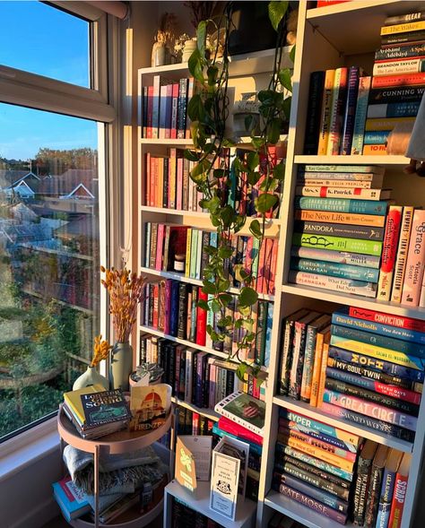 Cool Library Ideas, Bookish Aesthetic Room, Bookshelf Plants, Bookshelves Aesthetic, Bookshelf Inspo, Dream Home Library, Aesthetic Bookshelf, Bookshelf Aesthetic, Bookish Aesthetic