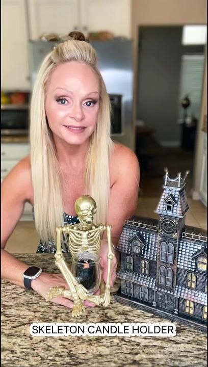 TikTok · houseofphyllis Spray Painted Skeleton, Spray Paint Glass Candle Holders, Friendly Halloween Decor, Skeleton Candle Holder, Painted Skeleton, Skeleton Candle, Candle Holder Diy, Painted Glass Candle Holders, Diy Candle Holders