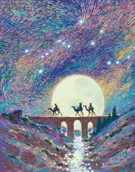 A Starry Night | Joni and Friends Wise Men Painting, Men Painting, Joni Eareckson Tada, Roi Mage, We Three Kings, Prophetic Art, Three Wise Men, Three Kings, Biblical Art