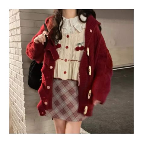 Red Winter Outfits Aesthetic, Red Skirt Outfit, Lovecore Fashion, Red Skirt Outfits, 2000s Japanese Fashion, Winter Outfits Aesthetic, Cozy Outfit, Red Outfit, Really Cute Outfits