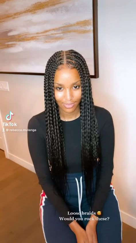 LOOSE BOX BRAIDS STYLE/ SOFT BOX BRAIDS STYLE/ MEDIUM KNOTLESS BRAIDS in 2022 | Hair twist styles, Loose hairstyles, Big box braids hairstyles Style Medium Knotless Braids, Loose Box Braids, Latest Braid Styles, Loose Braid Hairstyles, Medium Knotless Braids, Medium Knotless, Braids Long, Big Box Braids, Big Box Braids Hairstyles