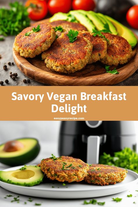 Air fryer vegan sausage patties served with fresh avocado slices and garnished with parsley. Vegan Sausage Patties, Breakfast Patties Recipe, Air Fryer Vegan, Easy Airfryer, Easy Zucchini Recipes, Sausage Patties, Easy Peasy Recipes, Air Fryer Recipe, Airfryer Recipes