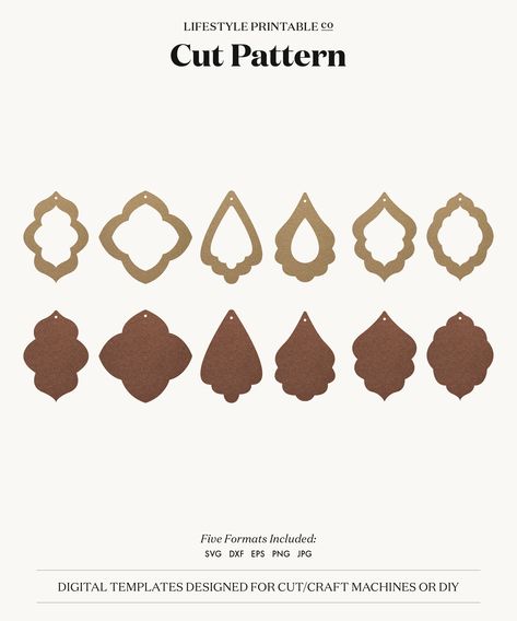 Leather Earrings Template, Diy Leather Feather Earrings, Svg Earrings, Earrings Template, Jewelry Template, Shape Templates, Polymer Clay Jewelry Tutorials, Polymer Clay Tools, Stacked Earrings