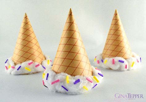 Diy Birthday Hat, Diy Birthday Party Hats, Party Hat Template, Cones Diy, Hat Template, Crazy Hat Day, Hat Day, Hat Tutorial, Crazy Hats