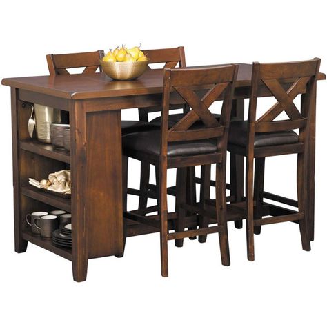 Monaco Counter 5 Piece Dining Set | AFW.com Kitchen Table With Storage, Small Kitchen Tables, Dining Table With Storage, Dining Table Sets, Simple Woodworking Plans, Easy Wood Projects, Easy Wood, Counter Table, Free Woodworking Plans