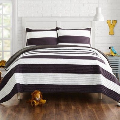 2pc Twin Lavelle Quilt Set Black/white - Urban Playground : Target Urban Playground, Rugby Stripe, Twin Xl Comforter, Top Of Bed, Striped Bedding, Striped Quilt, Kids Bedding Sets, Queen Comforter Sets, Twin Quilt