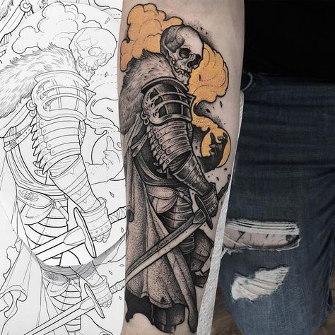 Dark Souls Tattoo, Woodcut Tattoo, Medieval Tattoo, Knight Tattoo, Soul Tattoo, Summer Tattoo, Fantasy Tattoos, Sketch Tattoo Design, Dark Art Tattoo